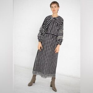 Ulla Johnson Francis Dress Raw Silk Black Checkered Plaid Noir Size 6 Maxi Dress
